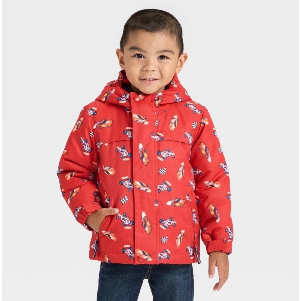 Cat & Jack Baby Boys 3-in-1 All-Weather Jacket Red Race Car Print 2T NWT